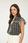 Floral Tie Front Ruffle Blouse
