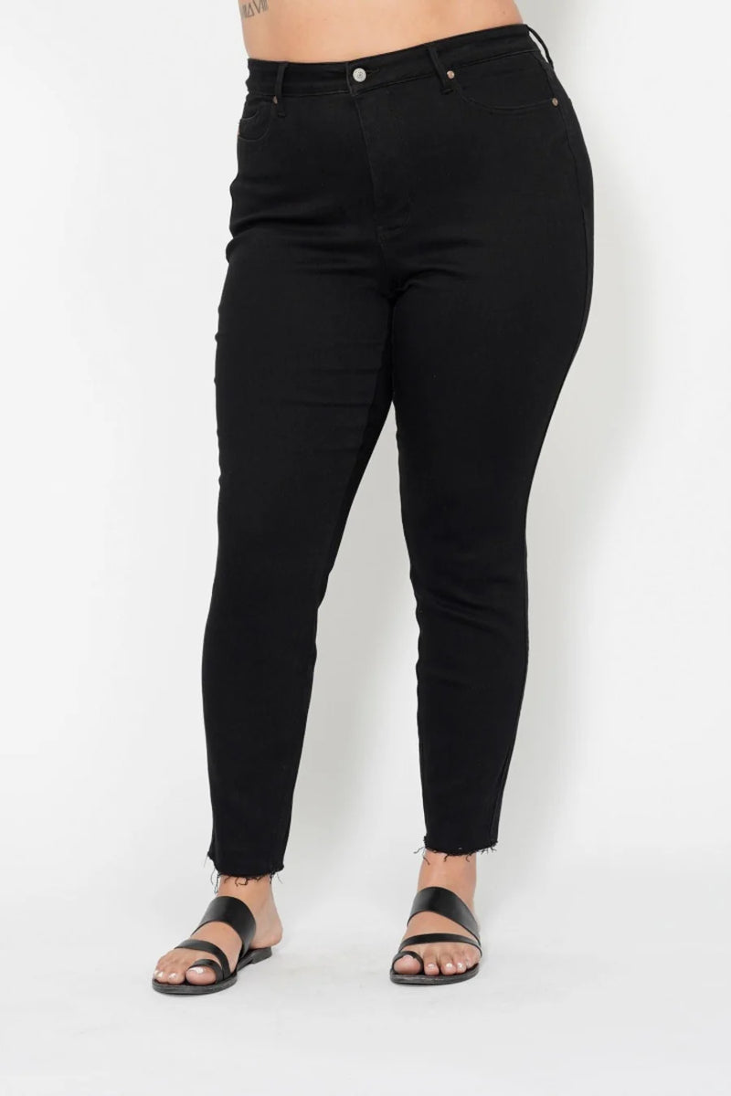 High Waist Tummy Control Shield Pockets Skinny - Black