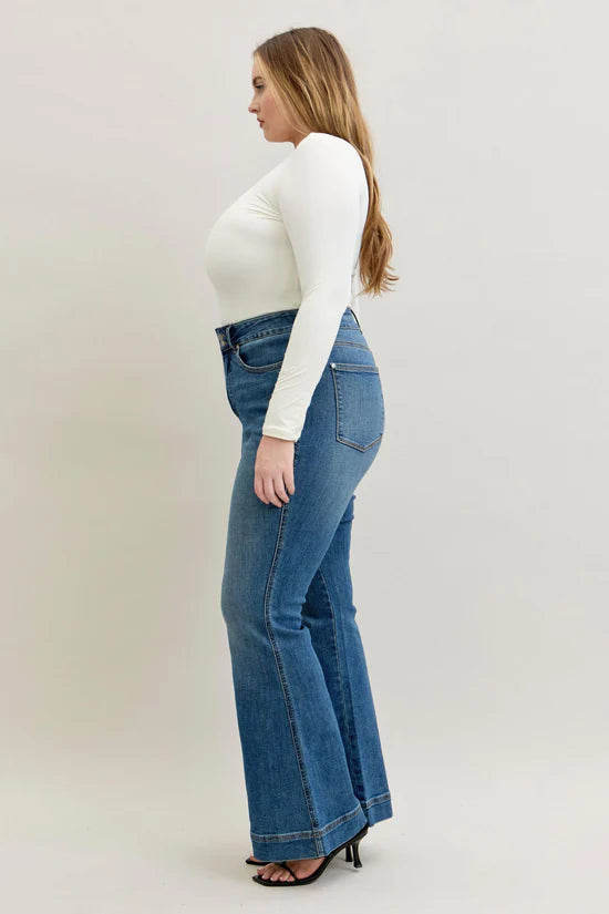 High Waist Petite Tummy Control Double Button Wide Leg