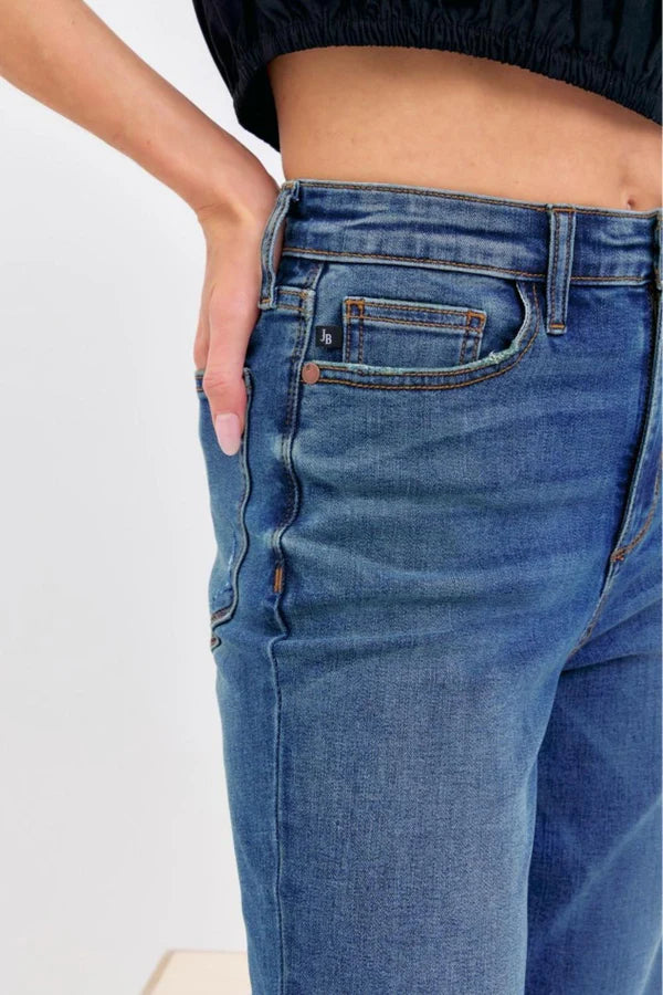 High Waist Straight Fit Mid Wash
