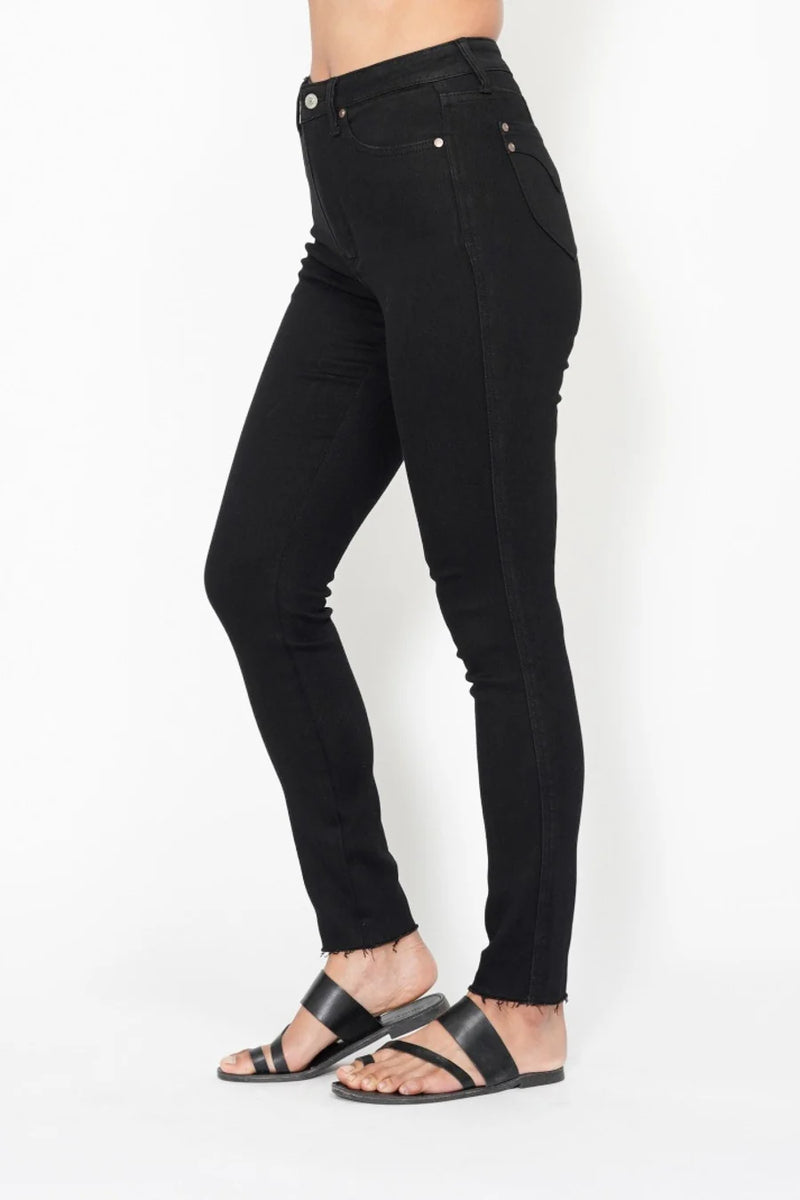 High Waist Tummy Control Shield Pockets Skinny - Black