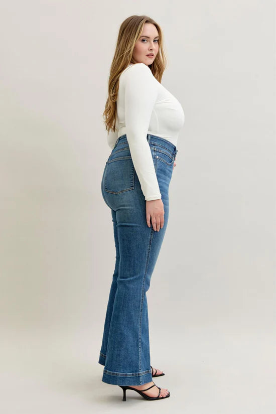 High Waist Petite Tummy Control Double Button Wide Leg