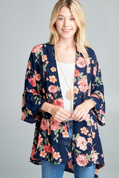 Floral Kimono - Navy Blue