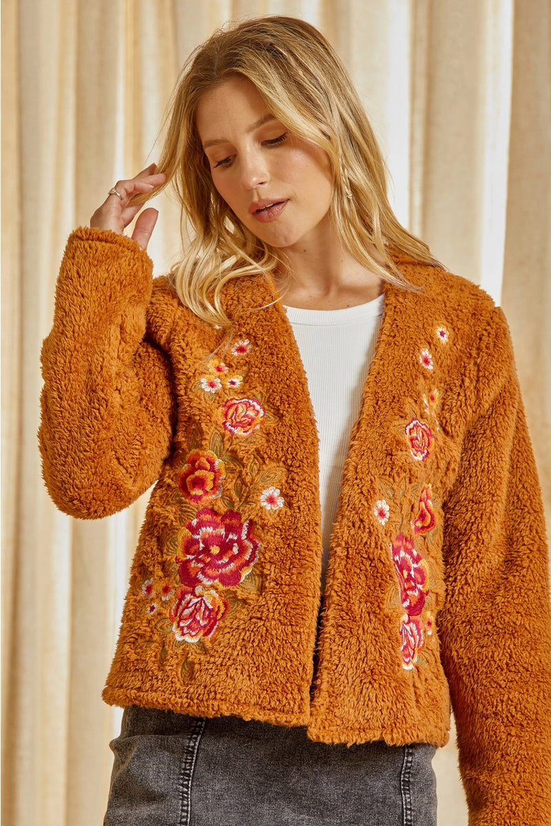 Faux Fur Embroidered Sweater Coat