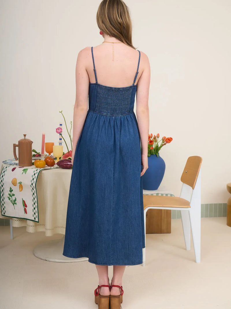Denim Bow Midi Dress