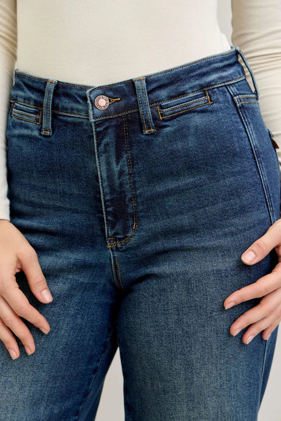 High Waist Tummy Control Retro Wide Leg with Front Welt Pockets