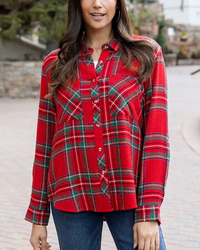 Favorite Button Up Top - Christmas Plaid