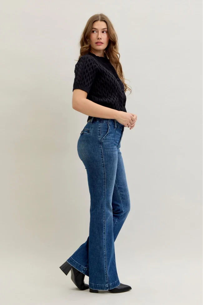 Mid Rise Trouser Bootcut with Welt Pockets and Tummy Control