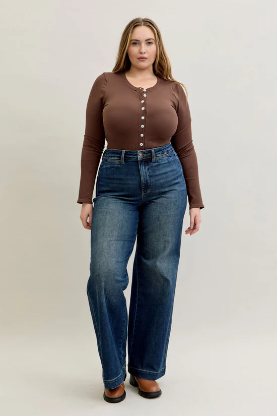 High Waist Tummy Control Retro Wide Leg with Front Welt Pockets