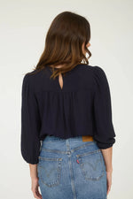 Embroidered Yoke Blouse Navy