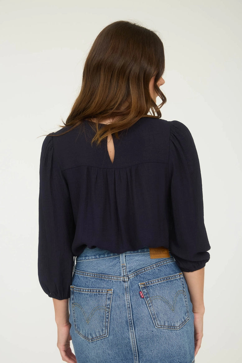 Embroidered Yoke Blouse Navy