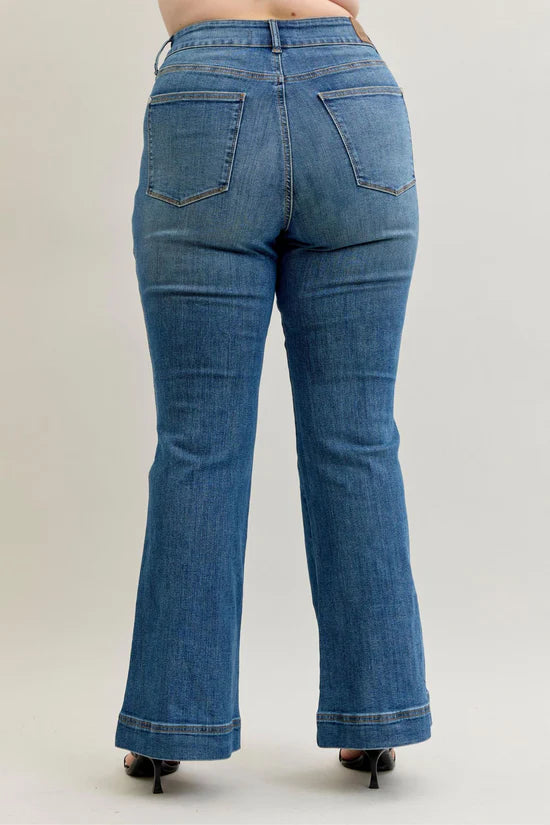 High Waist Petite Tummy Control Double Button Wide Leg