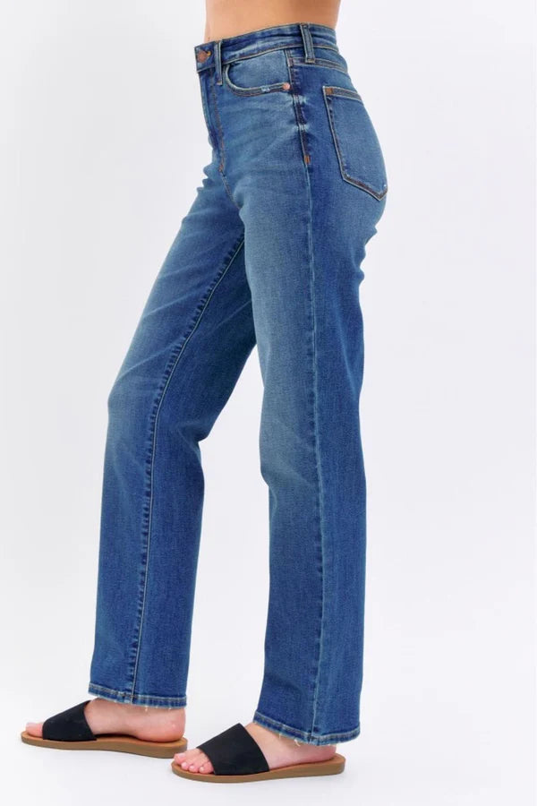 High Waist Straight Fit Mid Wash