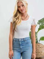 Lace Sleeve Knit Top - White