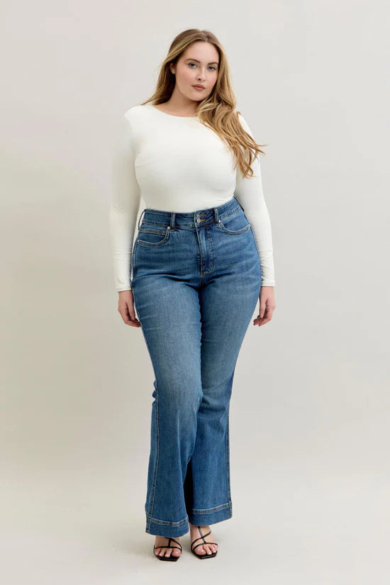 High Waist Petite Tummy Control Double Button Wide Leg