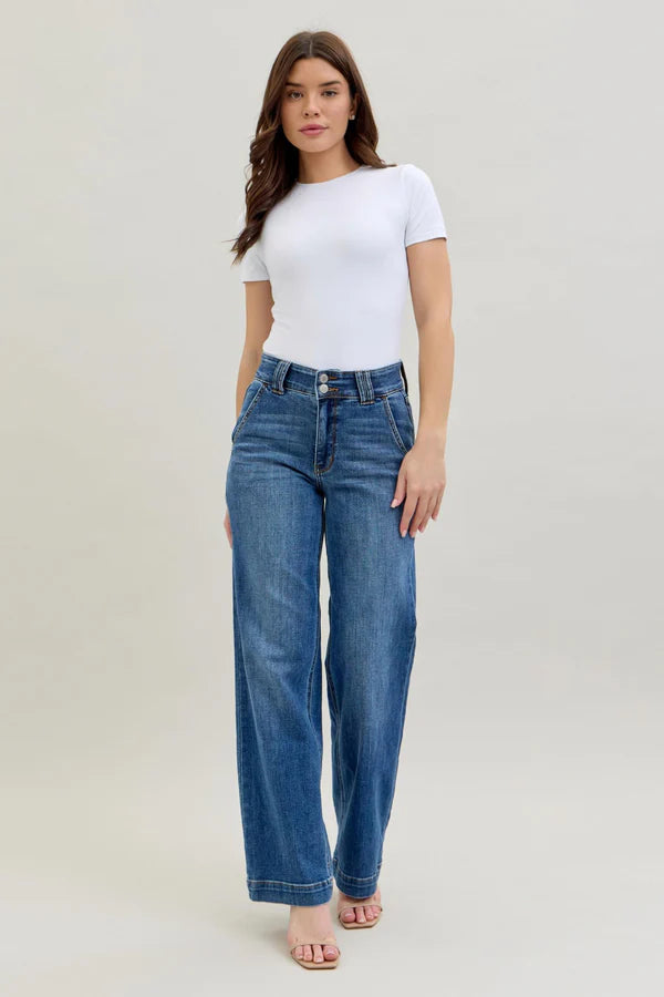 High Waist Double Button Wide Leg MD