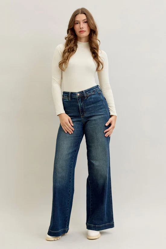 High Waist Tummy Control Retro Wide Leg with Front Welt Pockets