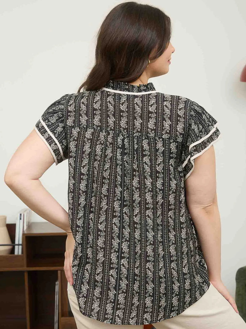 Floral Tie Front Ruffle Blouse