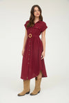 Collared Button Down Belted Midi Dress