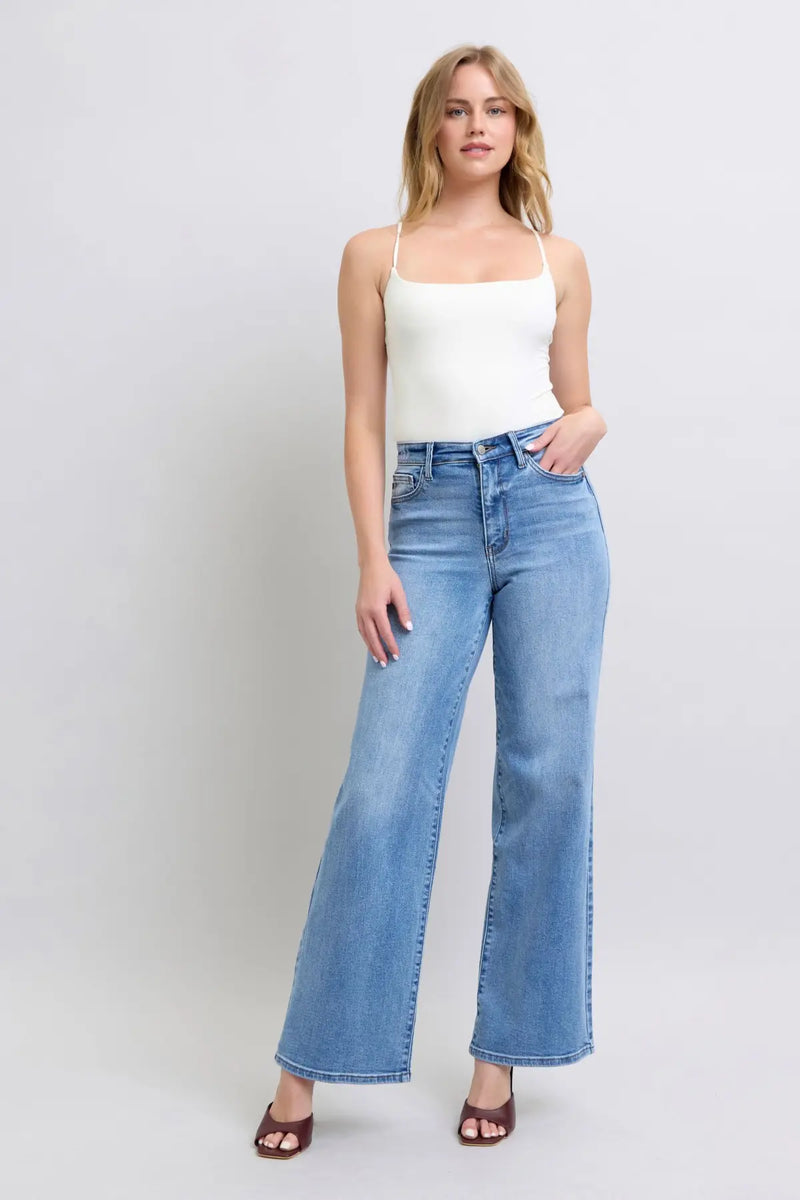 High Waist Vintage Wash Retro Wide Leg