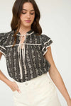 Floral Tie Front Ruffle Blouse