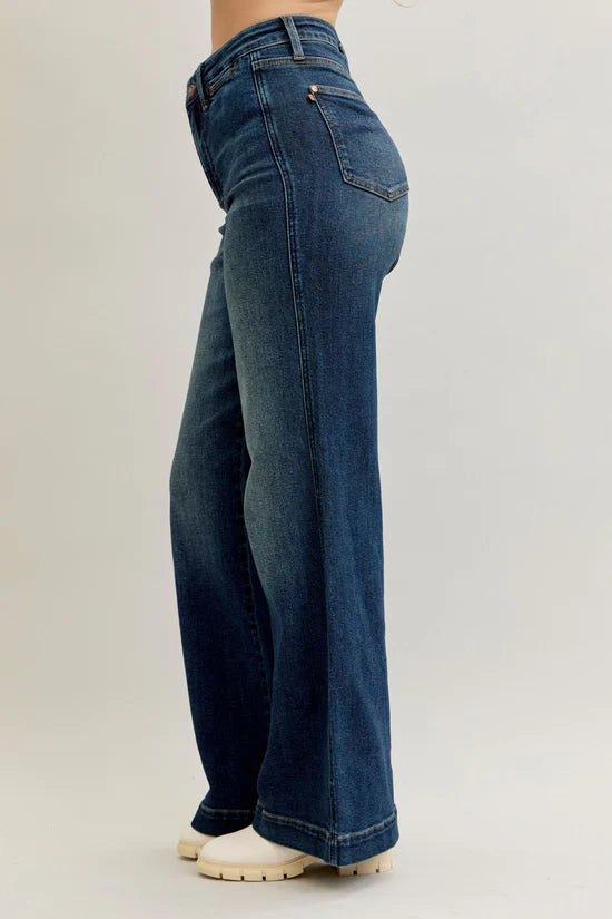 High Waist Tummy Control Retro Wide Leg with Front Welt Pockets