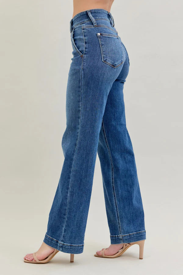 High Waist Double Button Wide Leg MD