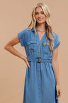 Chambray Collared Button Down Midi Dress