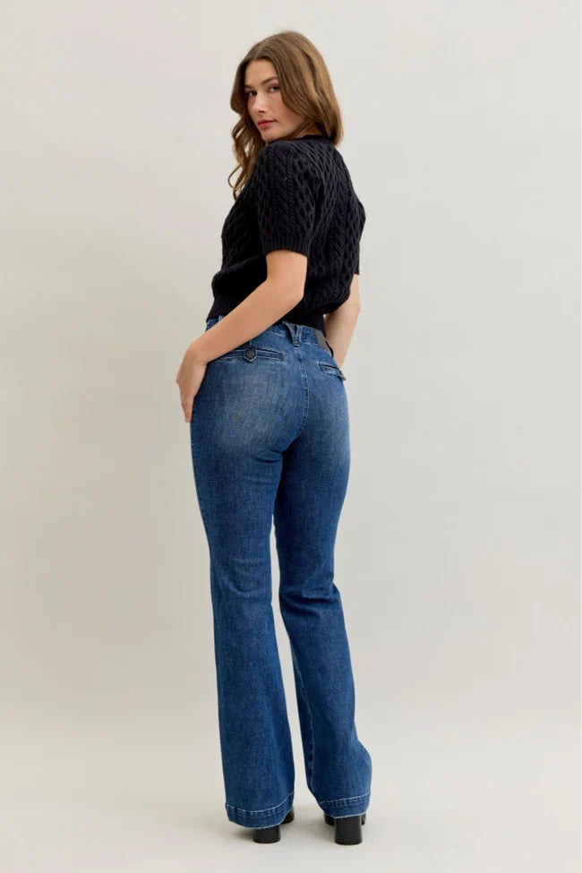 Mid Rise Trouser Bootcut with Welt Pockets and Tummy Control