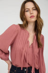 Pleated Front Tie Blouse - Terracotta