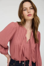 Pleated Front Tie Blouse - Terracotta