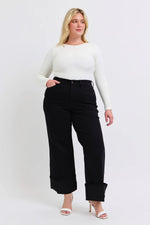 High Waist Retro Wide Leg w/Cuff BK