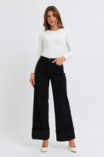 High Waist Retro Wide Leg w/Cuff BK