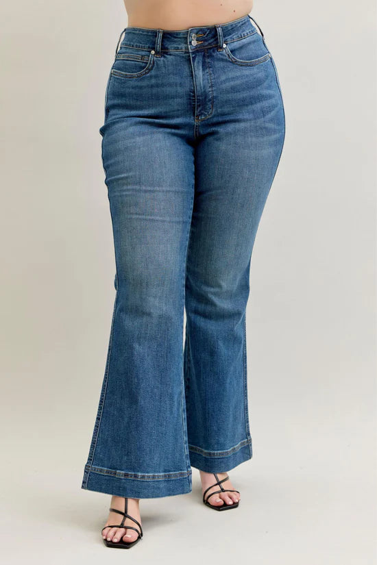 High Waist Petite Tummy Control Double Button Wide Leg