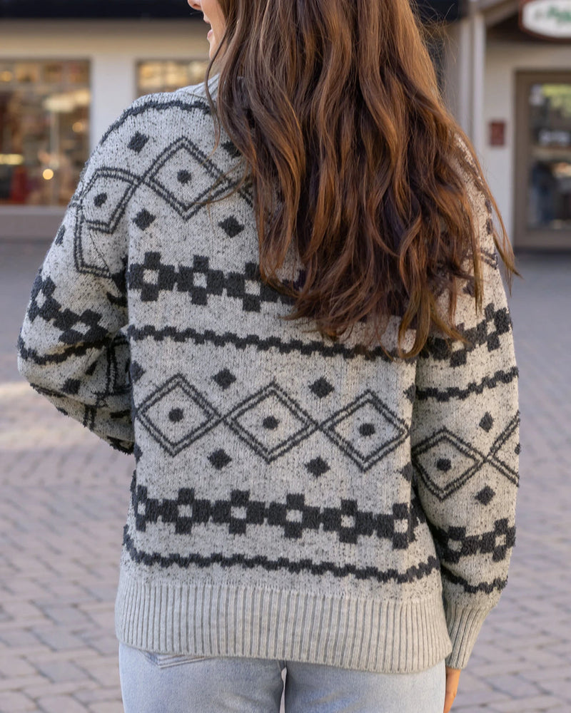 Cloud Intarsia Knit Sweater - Mixed Grey