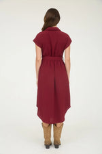 Collared Button Down Belted Midi Dress