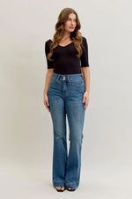 High Waist Petite Tummy Control Double Button Wide Leg