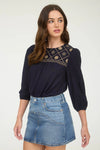 Embroidered Yoke Blouse Navy