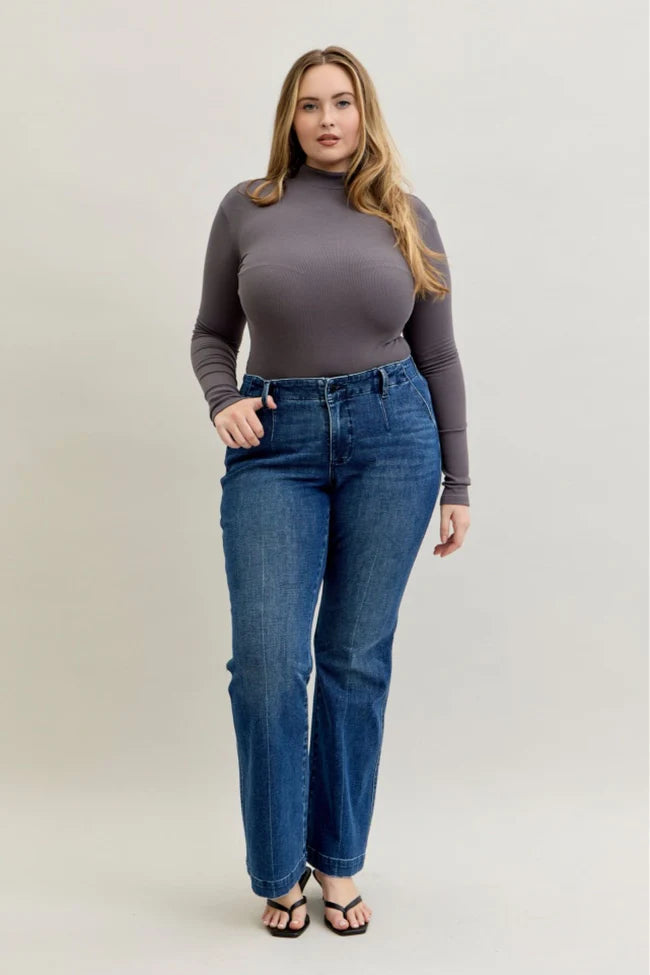 Mid Rise Trouser Bootcut with Welt Pockets and Tummy Control