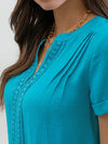Floral Lace Woven Top - Teal