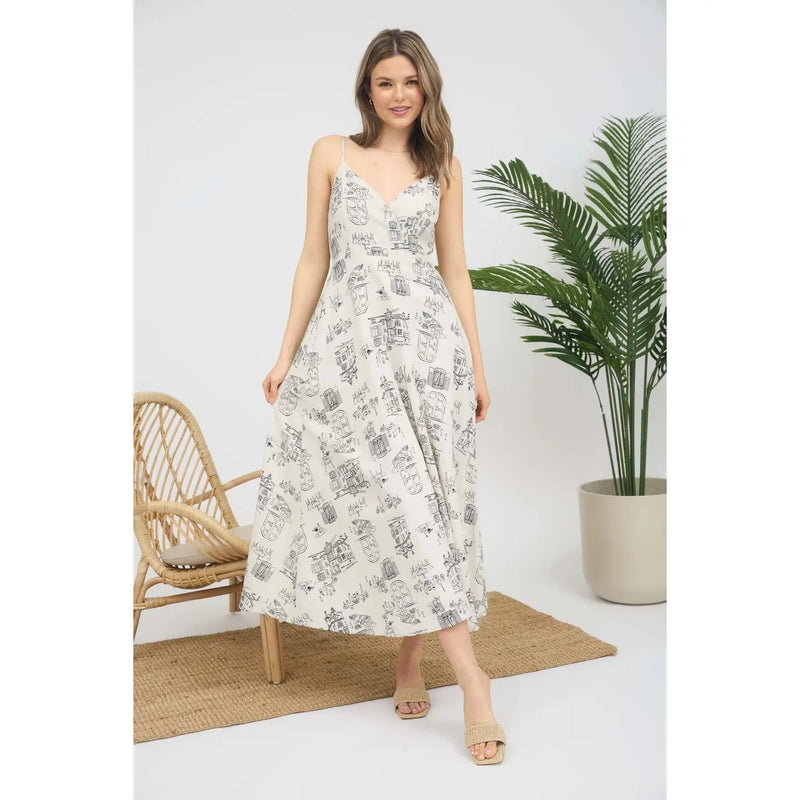 Toile Print Maxi Dress