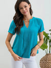 Floral Lace Woven Top - Teal