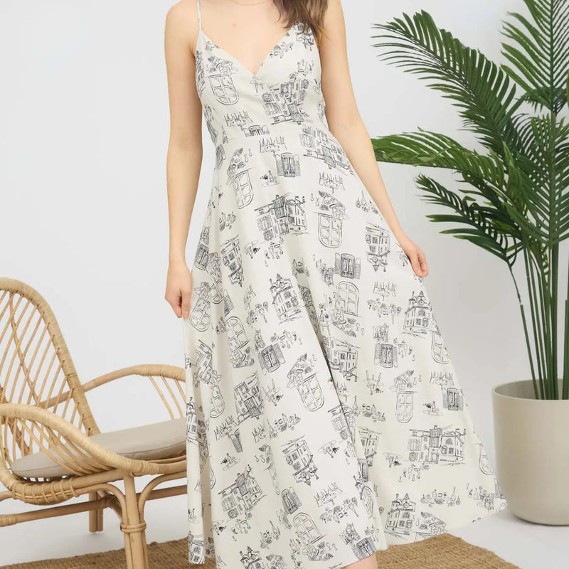 Toile Print Maxi Dress