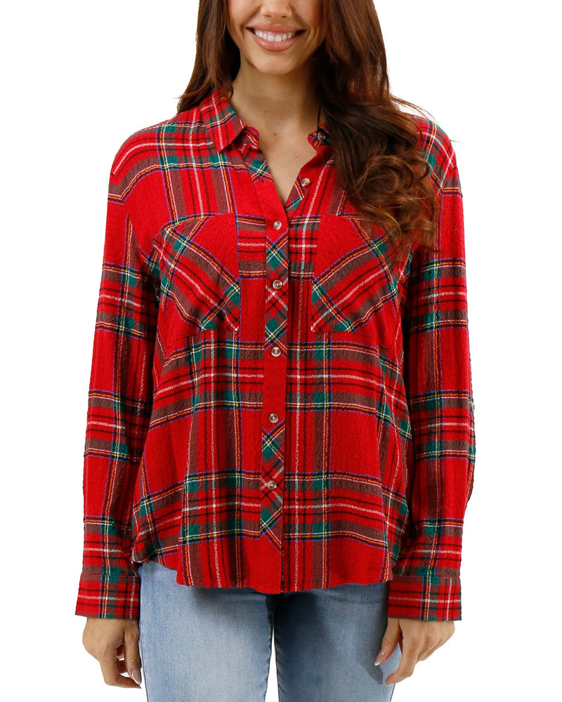 Favorite Button Up Top - Christmas Plaid