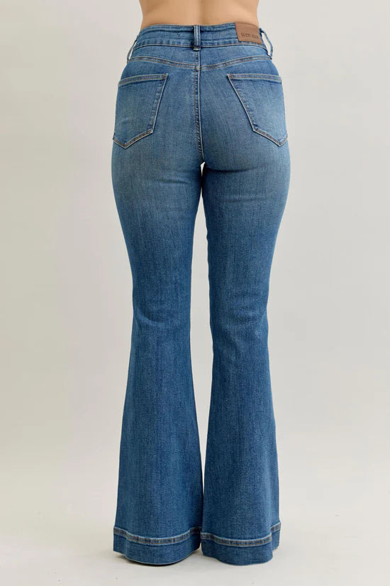 High Waist Petite Tummy Control Double Button Wide Leg