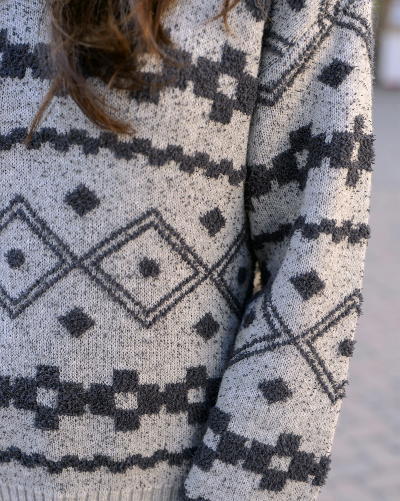 Cloud Intarsia Knit Sweater - Mixed Grey