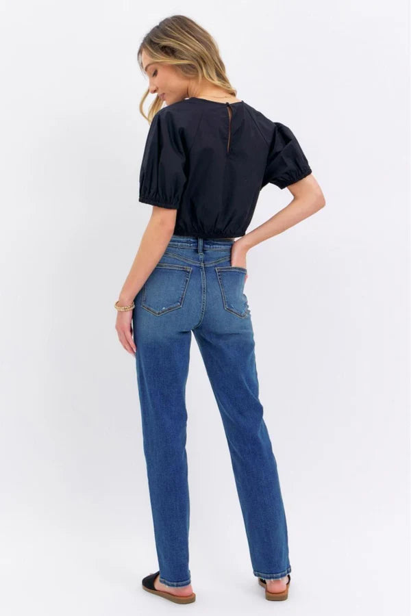 High Waist Straight Fit Mid Wash