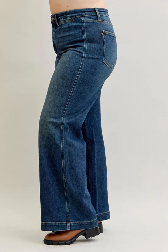 High Waist Tummy Control Retro Wide Leg with Front Welt Pockets