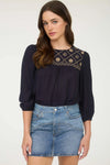 Embroidered Yoke Blouse Navy