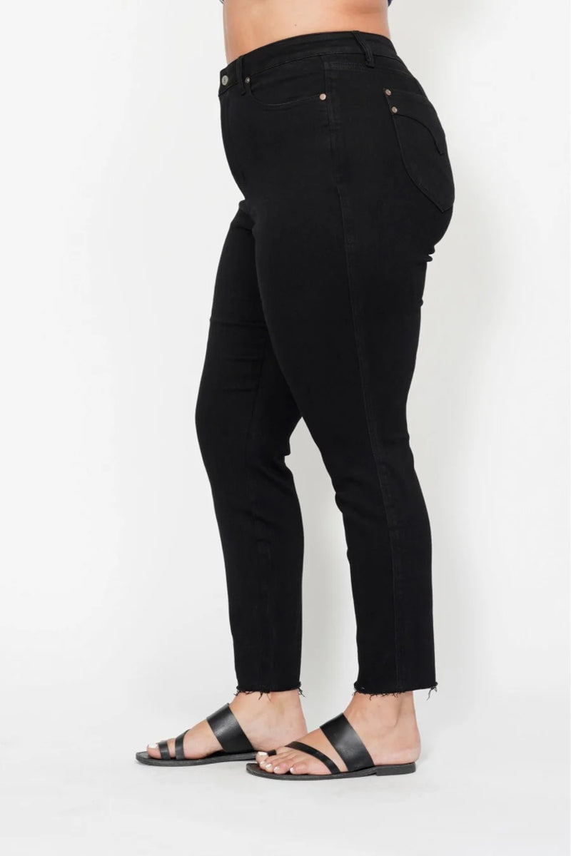 High Waist Tummy Control Shield Pockets Skinny - Black
